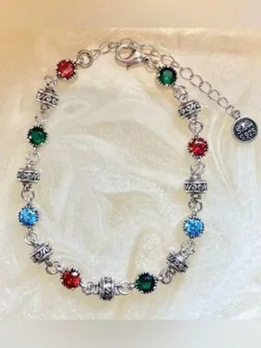 Sterling Multicolor Crystal Bracelet Red, Green & Blue